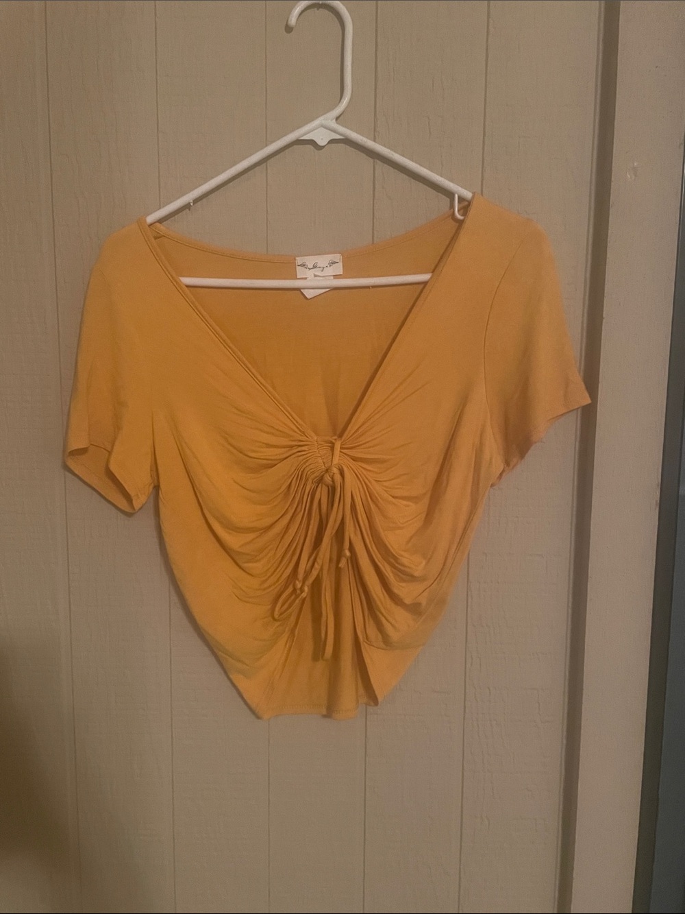 Twist-Ruched Mustard Crop Top - Women